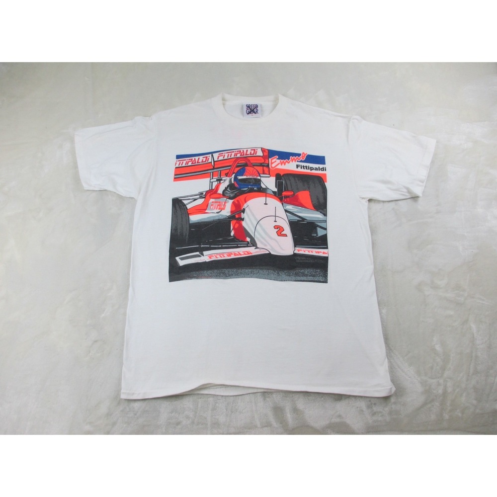 VINTAGE Emerson Fittipaldi Shirt Mens Extra Large White Indy Racecar Racing*